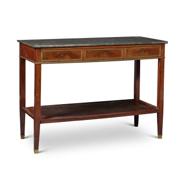 Voir en plein écran - Voir 1 du lot 98. A Directoire Brass-Mounted Mahogany Console Desserte, Circa 1795.