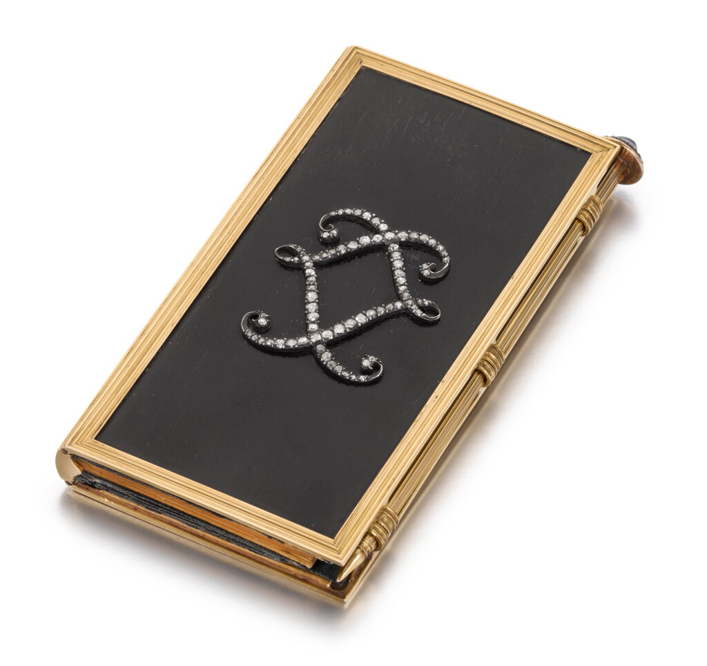 View full screen - View 1 of Lot 29. A jewelled ebony notebook with gold mounts, Paris, 1742-43.