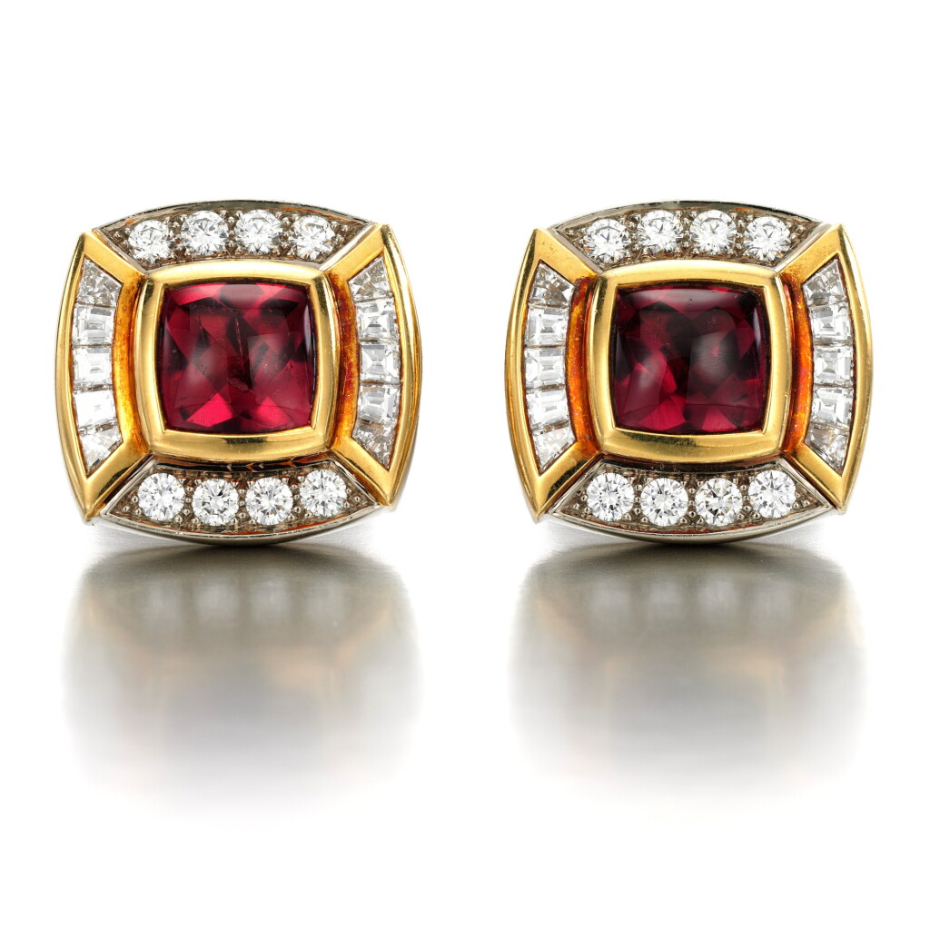 View full screen - View 1 of Lot 70. Pair of tourmaline and diamond cufflinks.