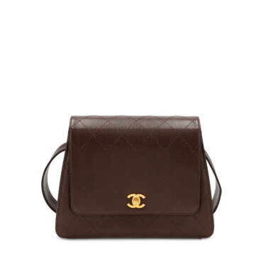 View full screen - View 1 of Lot 181. Brown Quilted Caviar CC Shoulder Single Flap Bag Gold Hardware, 1997-1999.
