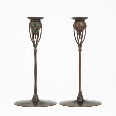 View full screen - View 1 of Lot 10. Tiffany Studios, Pair of Candlesticks.