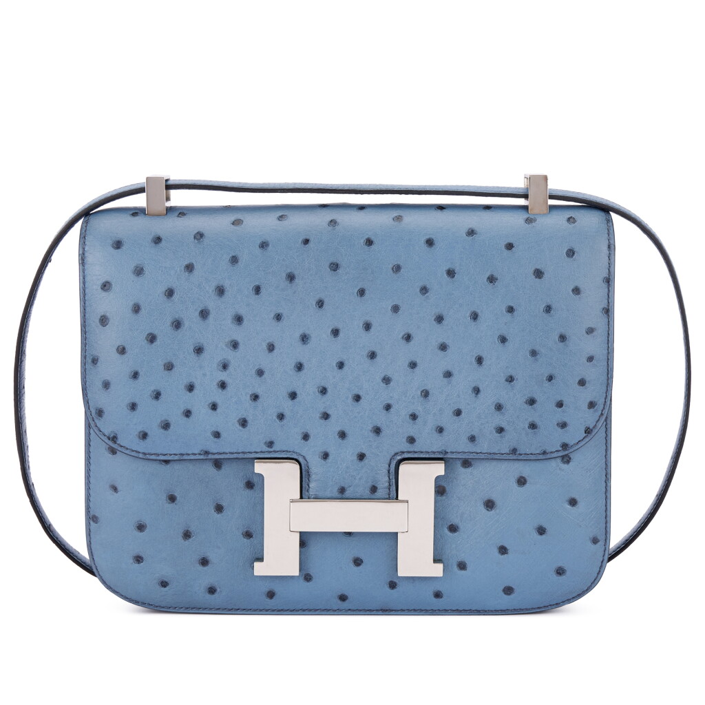 View full screen - View 1 of Lot 1604. Vintage Bleu Jean Ostrich Constance 23 Palladium Hardware, 1998.