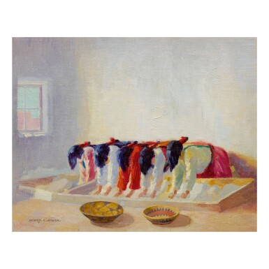 View full screen - View 1 of Lot 84. HENRY C. BALINK | ZUNI WOMEN GRINDING CORN.