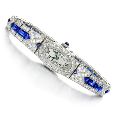 View full screen - View 1 of Lot 86. Lady's sapphire and diamond wristwatch, 1920s.