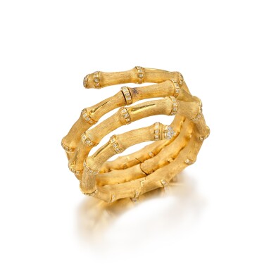 View full screen - View 1 of Lot 562. Gold and Diamond 'Bamboo' Bangle-Bracelet.