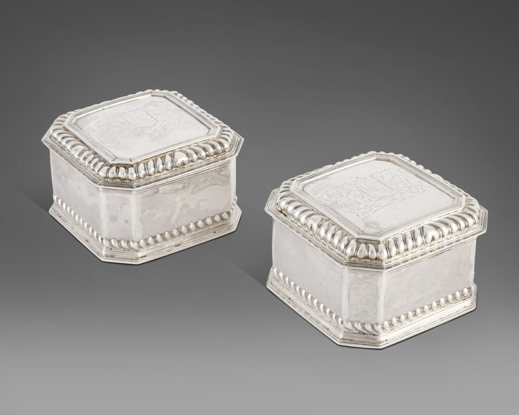 View full screen - View 1 of Lot 627. A Pair of William and Mary Silver Toilet Boxes, Benjamin Pyne, London, 1692.