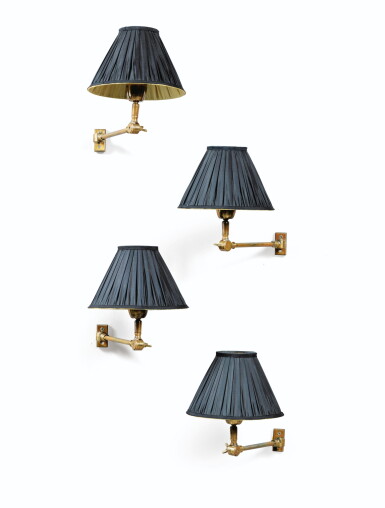 View full screen - View 1 of Lot 103. A set of four modern gilt-brass wall appliques, attributed to la Galerie des Lampes, Paris .