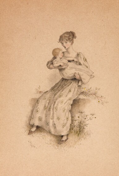 View full screen - View 1 of Lot 76. GREENAWAY | Mother with Child in Arms, pencil and watercolour drawing, 1900.