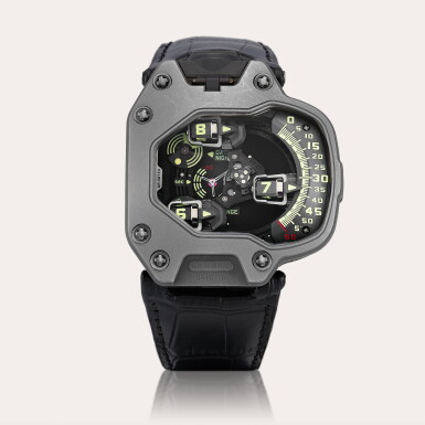 View full screen - View 1 of Lot 2319. UR-110 TTH | A limited edition titanium and tantalum wristwatch with satellite hour display, day and night and oil change indication, Circa 2014 | UR-110 TTH | 限量版鈦金屬及鉭金屬腕錶,備衛星時刻、晝夜及抹油顯示,約2014年製 .