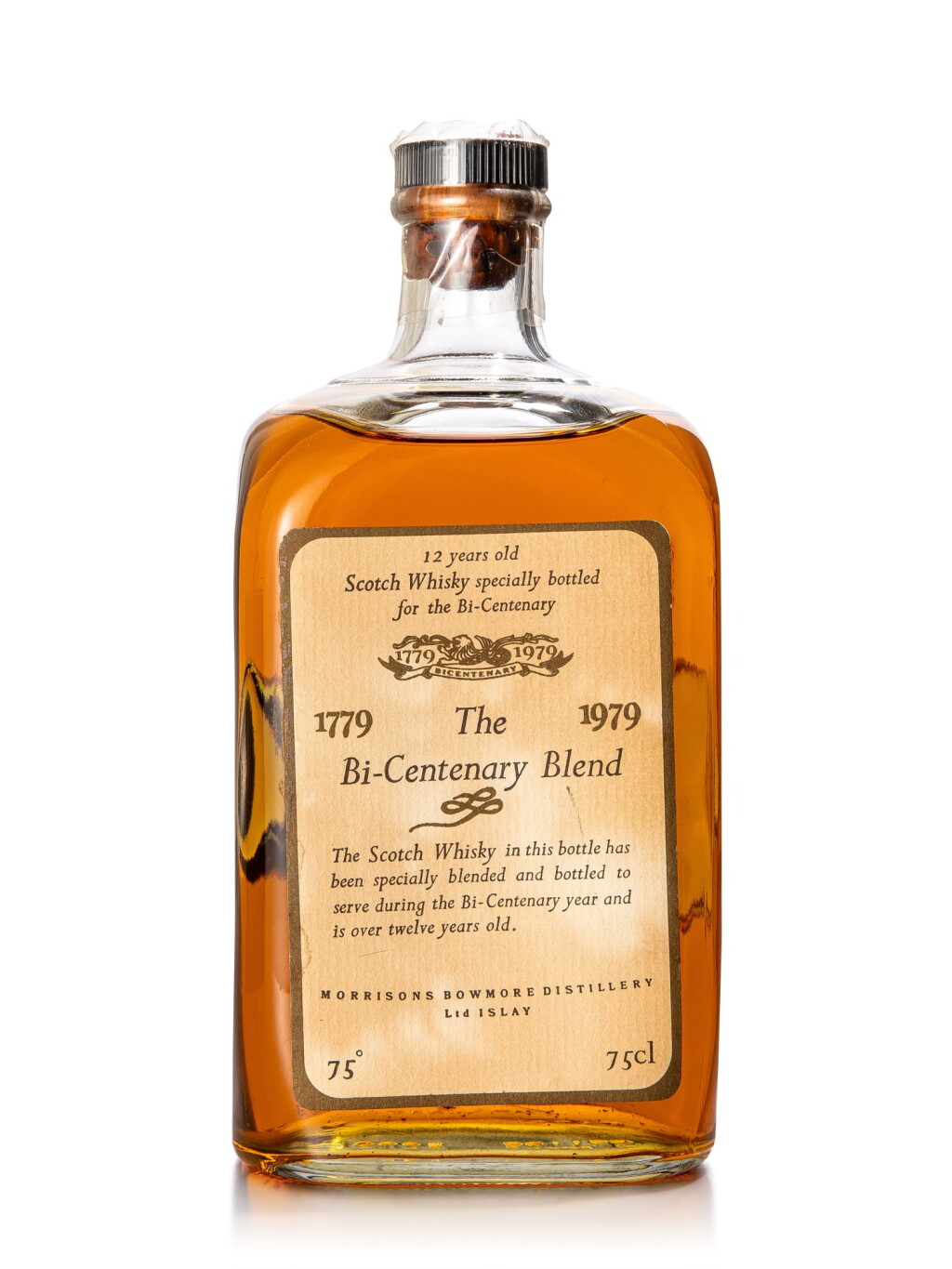 View full screen - View 1 of Lot 6038. Bowmore 12 Year Old Bicentenary 1779 to 1979 43.0 abv 1979 (1 BT).