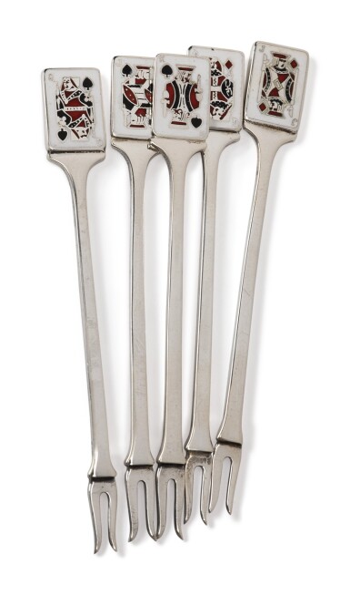 View full screen - View 1 of Lot 328. A SET OF TWELVE ENGLISH SILVER AND ENAMEL COCKTAIL PICKS, GARRARD & CO. LTD., BIRMINGHAM, 1961.