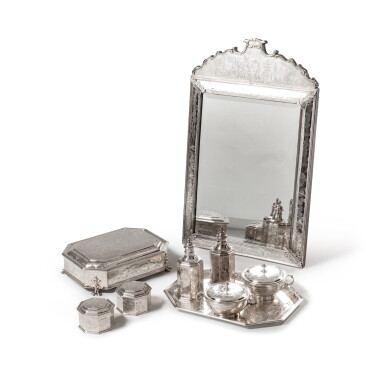View full screen - View 1 of Lot 887. An Elizabeth II silver toilet service, Garrard & Co. Ltd, London, 1988.