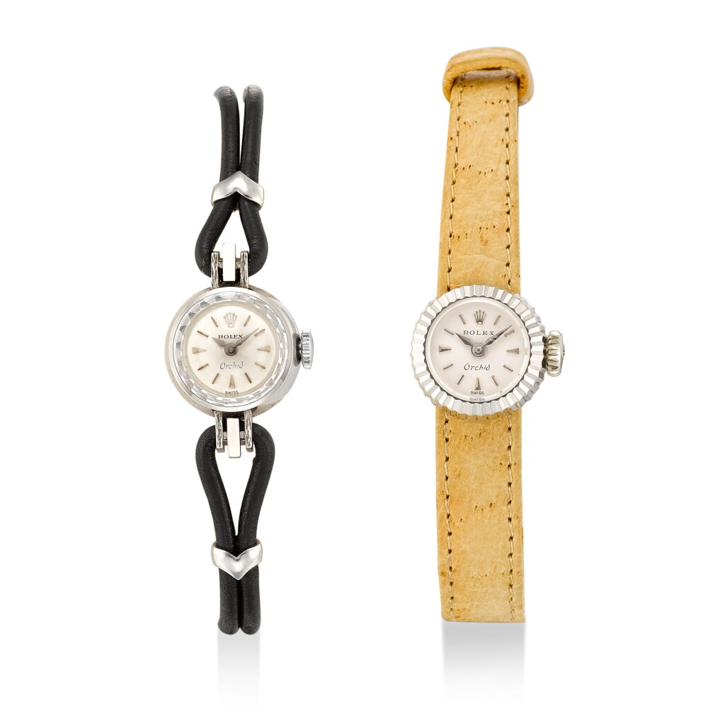 View full screen - View 1 of Lot 116. ROLEX | ORCHID, A PAIR OF WHITE GOLD AND STAINLESS STEEL WRISTWATCHES, CIRCA 1960.