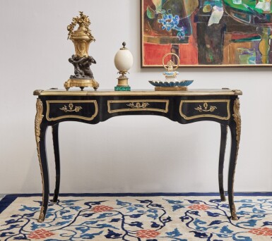 View full screen - View 1 of Lot 49. A Louis XV Style Gilt-Bronze Mounted Ebonized Small Bureau Plat.
