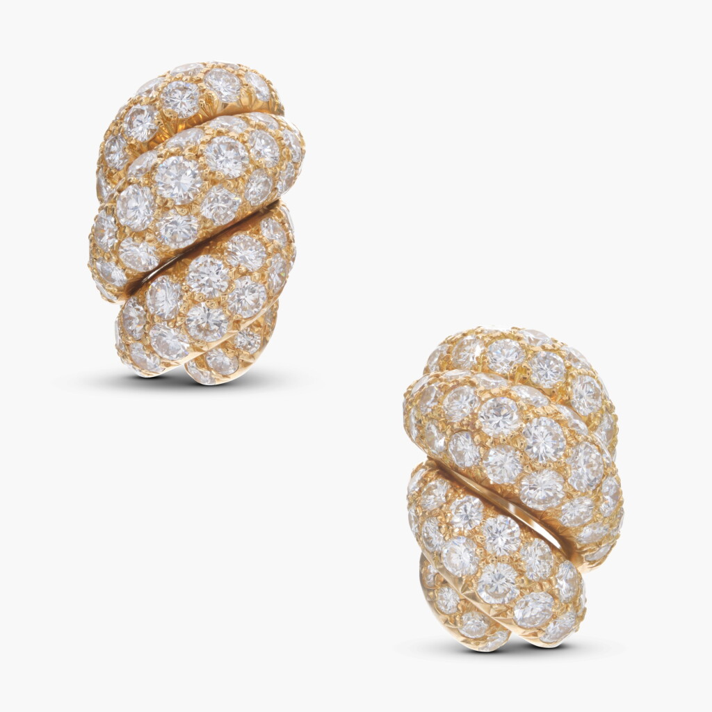 View full screen - View 1 of Lot 654. Pair of Diamond ‘Turban’ Earclips.