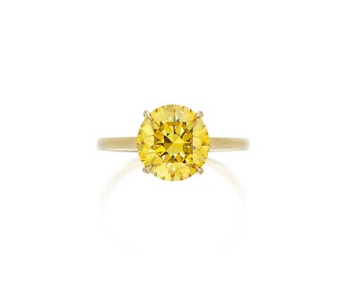 View full screen - View 1 of Lot 61. FANCY DEEP ORANGY YELLOW DIAMOND RING.