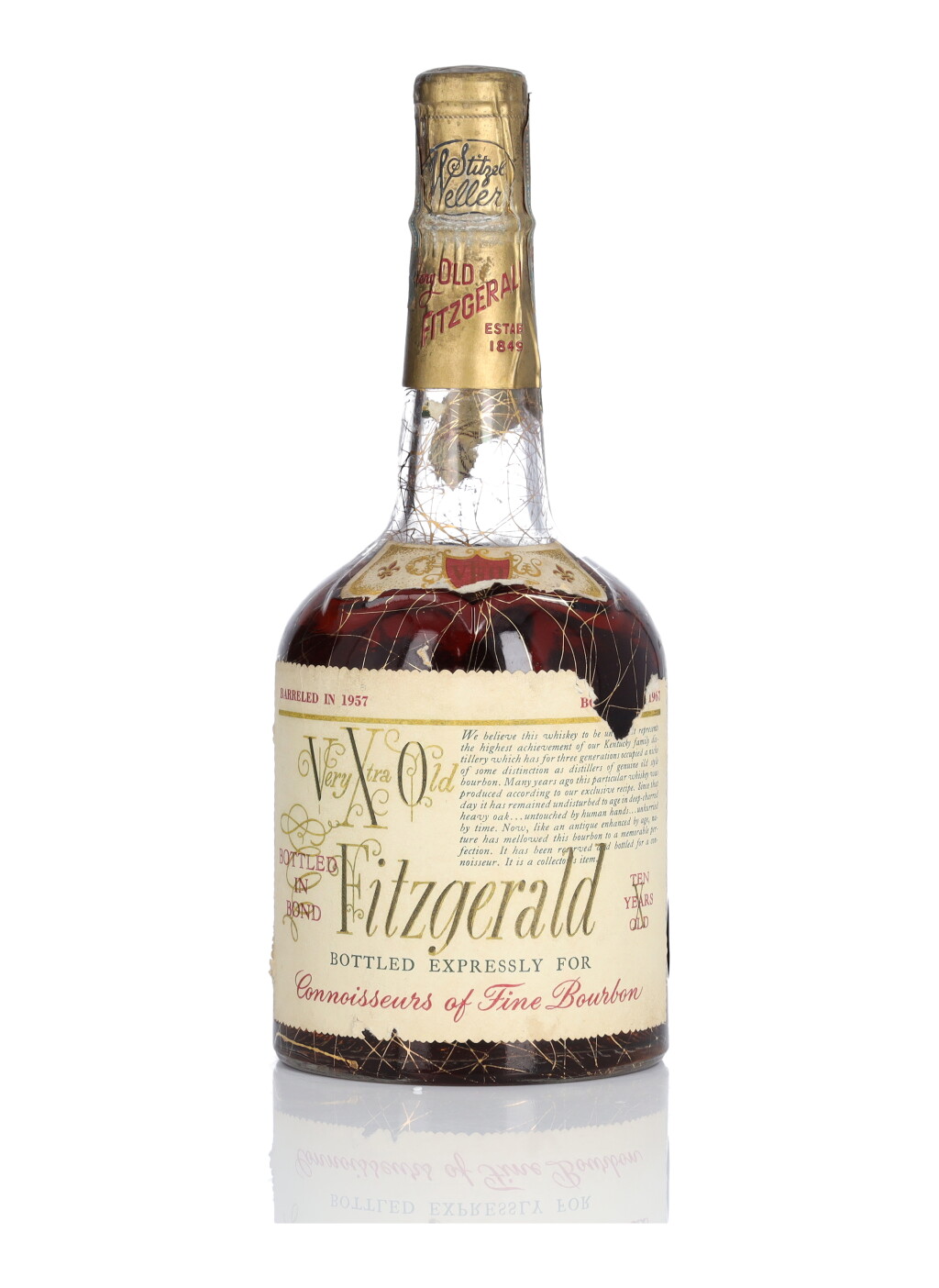 View full screen - View 1 of Lot 317. Very Xtra Old Fitzgerald 10 Year Old 100 Proof 1957 (1 Bottle 4/5 Quart).