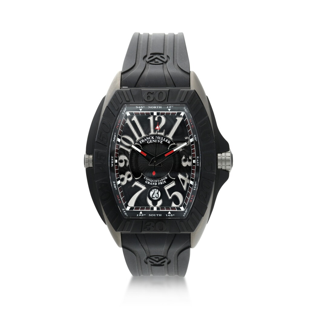 View full screen - View 1 of Lot 70. FRANCK MULLER | REFERENCE 8900 SC DT CONQUISTADOR GRAND PRIX A TITANIUM TONNEAU-SHAPED AUTOMATIC WRISTWATCH WITH DATE, CIRCA 2010.