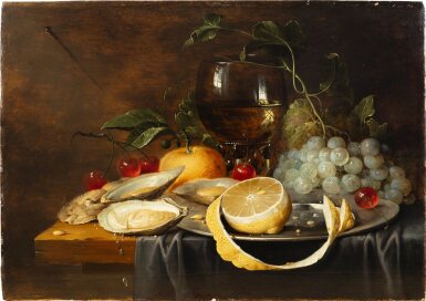 View full screen - View 1 of Lot 15. Still life with Oysters, a Roemer and a Lemon.
