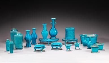 View full screen - View 1 of Lot 164. A group of twenty-two turquoise-glazed wares, Qing dynasty, 18th century.