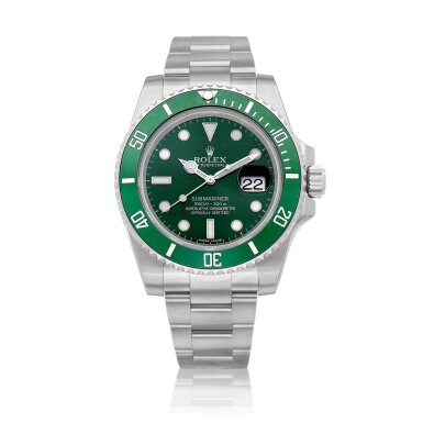 View full screen - View 1 of Lot 8130. Submariner "Hulk", Reference 116610LV | A brand new stainless steel wristwatch with date and bracelet, Circa 2014 | 勞力士 | Submariner "Hulk" 型號116610LV | 全新精鋼鏈帶腕錶,備日期顯示,約2014年製.