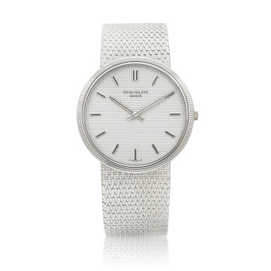 Voir en plein écran - Voir 1 du lot 8049. Reference 3611 | A white gold bracelet watch, Made in 1979 | 百達翡麗 | 型號3611 | 白金鏈帶腕錶,1979年製.