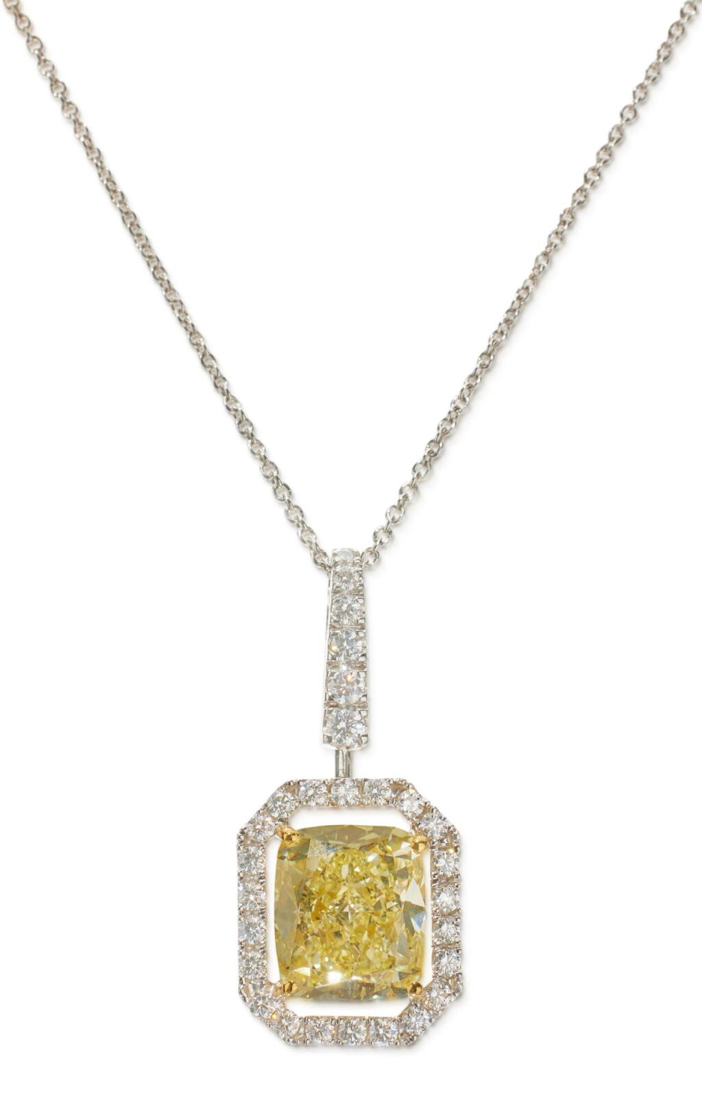 View full screen - View 1 of Lot 150. Fancy Yellow Diamond and Diamond Pendant-Necklace.