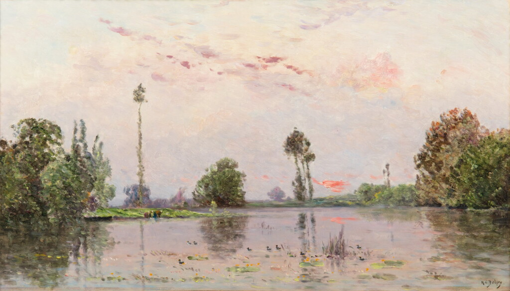 View full screen - View 1 of Lot 86. HIPPOLYTE-CAMILLE DELPY | THE POND AT DUSK.