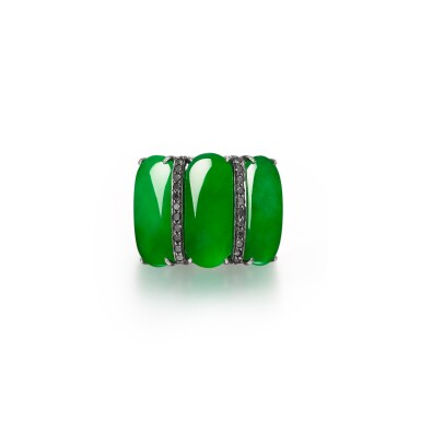 View full screen - View 1 of Lot 279. Jadeite and Diamond Ring | 天然翡翠 配 鑽石 戒指.