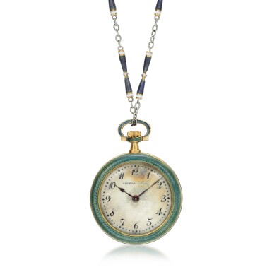 View full screen - View 1 of Lot 186. Tiffany & Co. | Enamel and diamond pendant watch, circa 1910.