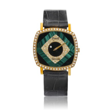 View full screen - View 1 of Lot 8109. Reference 12403 | A yellow gold and diamond-set wristwatch with onyx and malachite dial, Circa 1980 | 伯爵 | 型號12403 | 黃金及鑲鑽石腕錶,備瑪瑙及孔雀石錶盤,約1980年製.