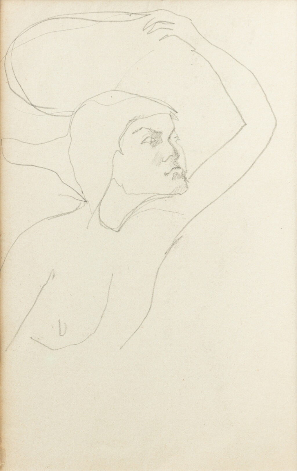 View full screen - View 1 of Lot 134. Esquisse de femme nue de profil droit, bras gauche relevé.