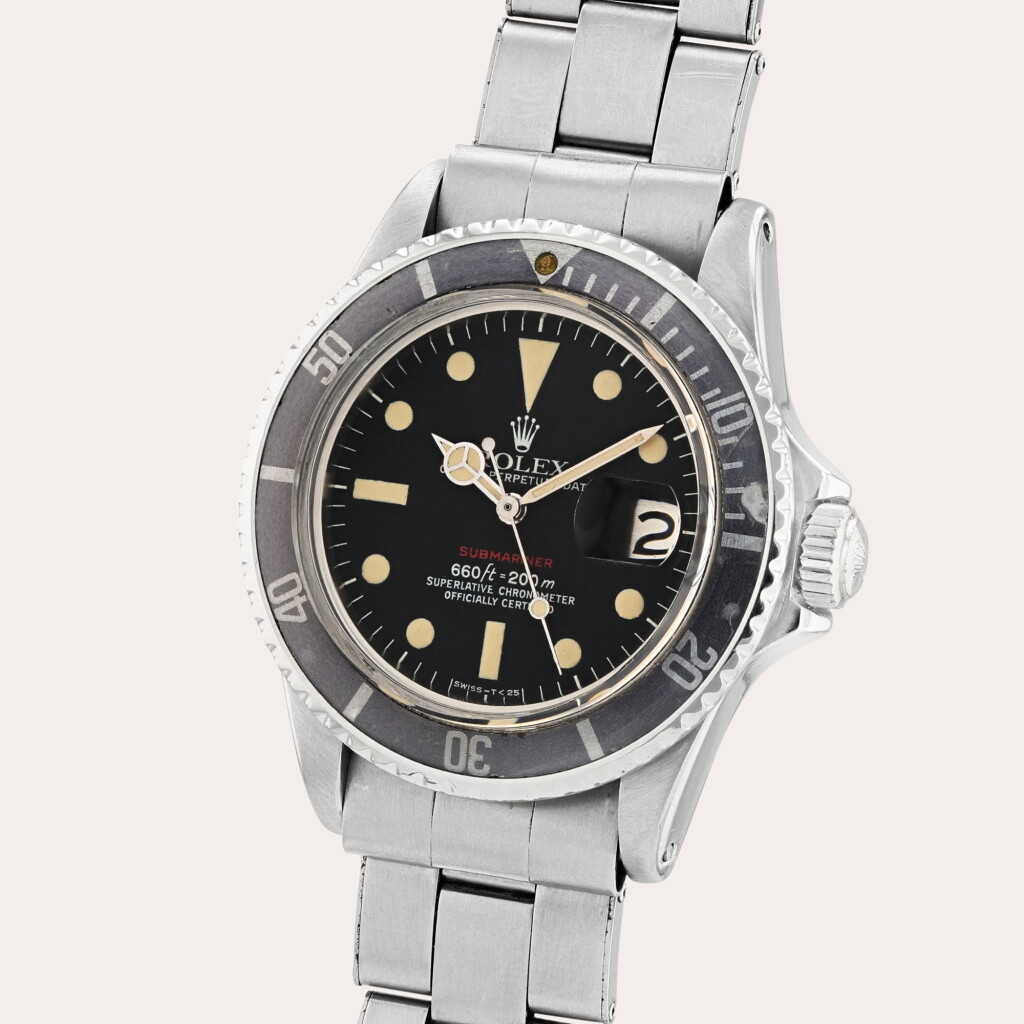 View full screen - View 1 of Lot 340. Submariner ‘Red’, Reference 1680 | A stainless steel wristwatch with date and bracelet | Circa 1974.