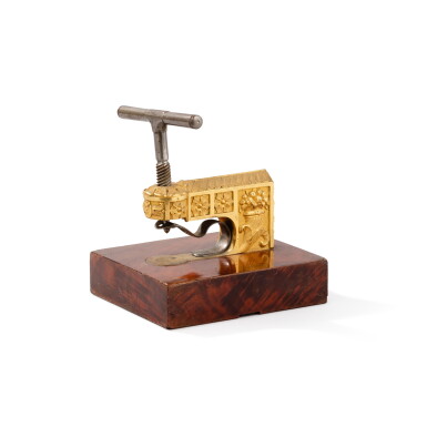View full screen - View 1 of Lot 1069. A Restauration gilt-bronze small drilling press, circa 1820 | Petite presse à percer en bronze doré d'époque Restauration, vers 1820.