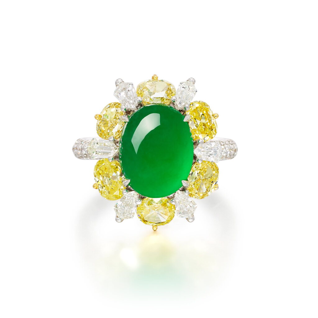 View full screen - View 1 of Lot 641. Jadeite and Diamond Ring | 天然翡翠 配 鑽石 戒指.