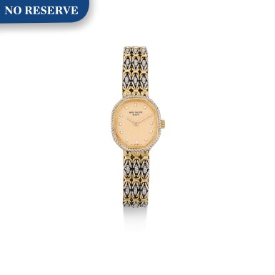 View full screen - View 1 of Lot 8207. PATEK PHILIPPE | LAFLAMME, REFERENCE 4569 A TWO COLOUR GOLD AND DIAMOND-SET BRACELET WATCH, CIRCA 1980.