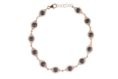 View full screen - View 1 of Lot 10. 14 Karat Gold, Sapphire and Diamond 'Evil Eye' Bracelet.