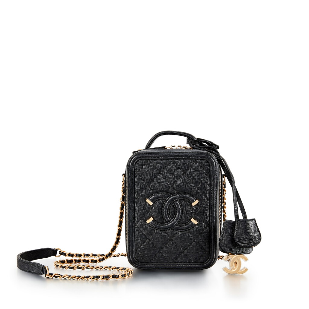 View full screen - View 1 of Lot 8474. Black Caviar Quilted Small CC Filigree Vertical Vanity Case Gold Hardware, 2019.