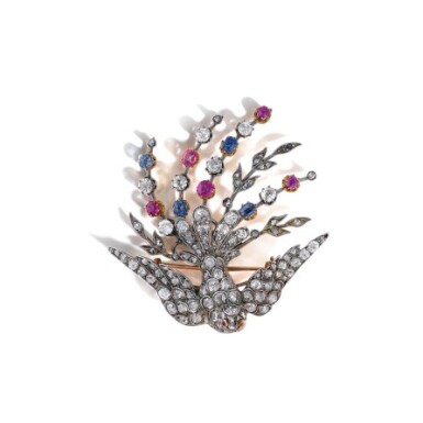 View full screen - View 1 of Lot 431. Broche rubis et diamants | Ruby and diamond brooch.