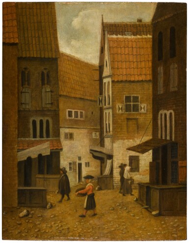 View full screen - View 1 of Lot 34. A view along a town street with figures | 《城巷人物景觀》.