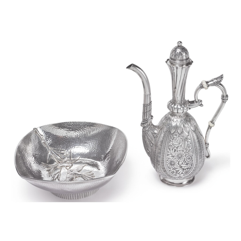 View full screen - View 1 of Lot 1811. AN AMERICAN SILVER BOWL AND COFFEE POT, GORHAM MFG. CO., PROVIDENCE, RI, 1879 AND 1881.