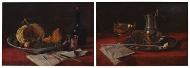 View full screen - View 1 of Lot 82. Still Life with Melon (Le plat rempli de fruits) and Still Life with Pipe (Le Pot d'étain).