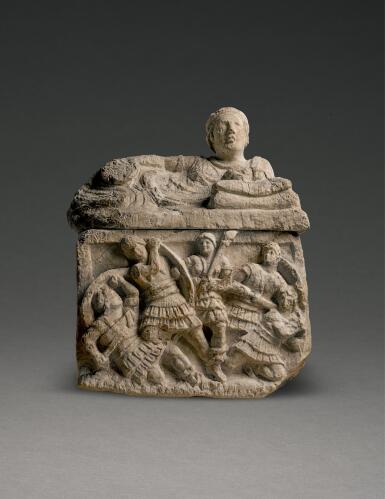 View full screen - View 1 of Lot 254. AN ETRUSCAN ALABASTER URN AND LID, 2ND CENTURY B.C..