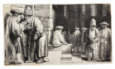 View full screen - View 1 of Lot 48. REMBRANDT HARMENSZ. VAN RIJN | JEWS IN THE SYNAGOGUE (B., HOLL. 126; NEW HOLL. 242; H. 234).
