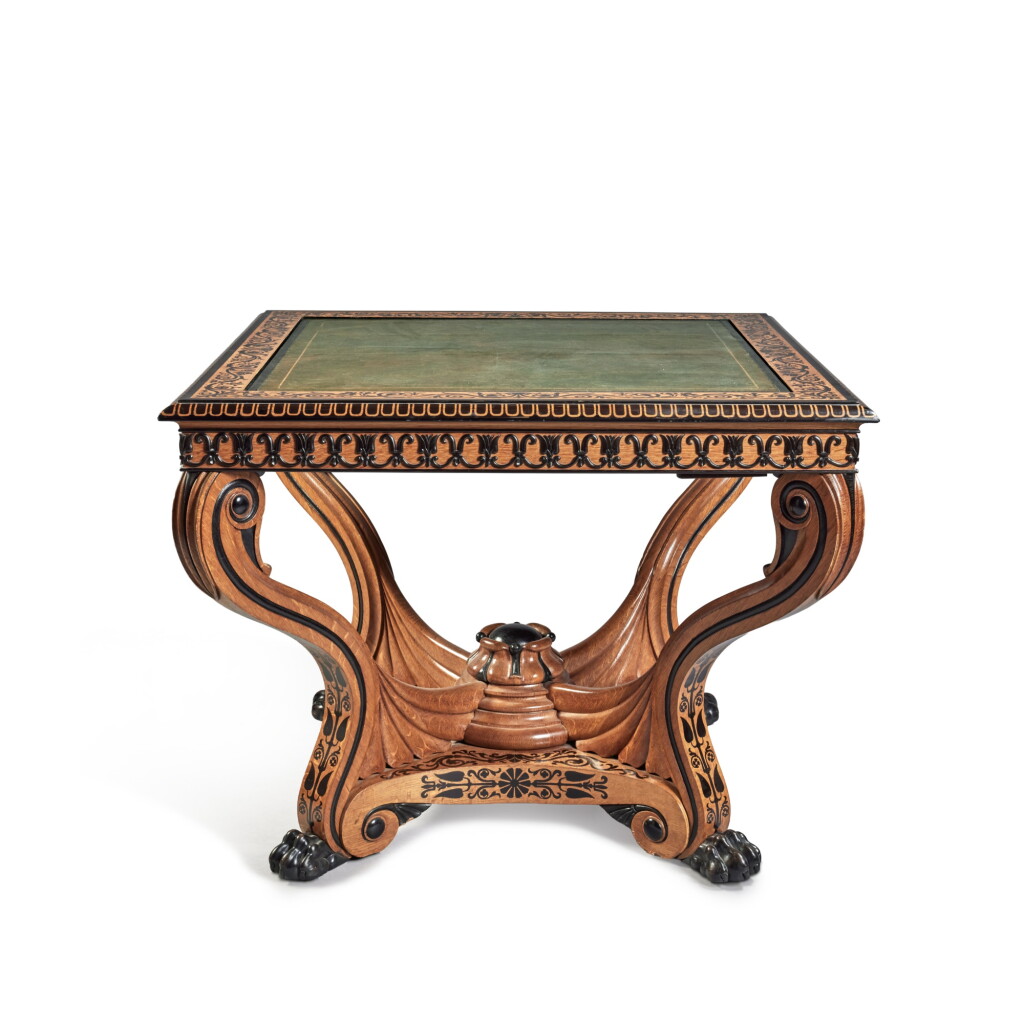 View full screen - View 1 of Lot 179. A Regency Oak, Ebony Inlaid and Ebonised Games and Centre Table attributed to George Bullock, Circa 1815.