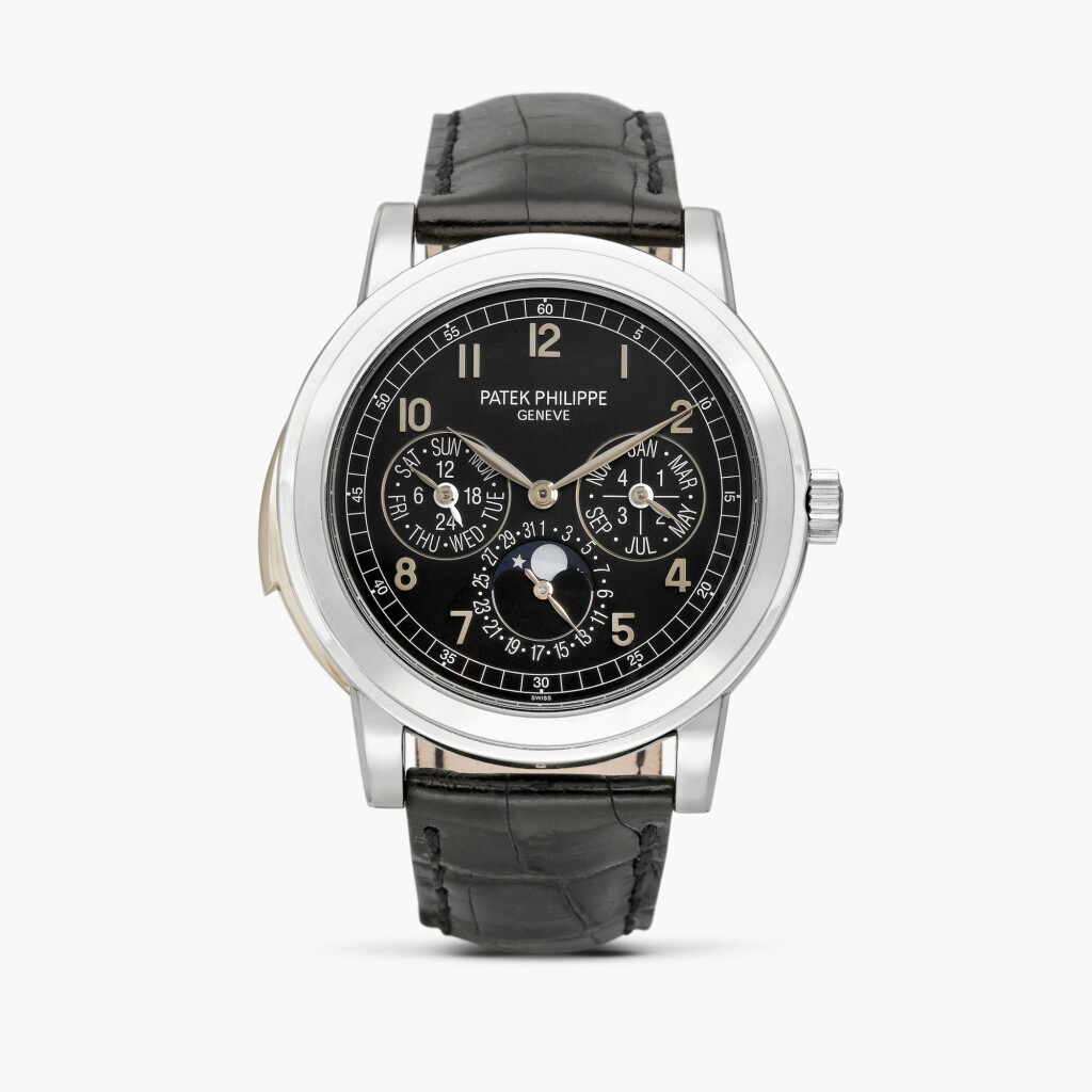 View full screen - View 1 of Lot 2322. Reference 5074 | A platinum minute repeating perpetual calendar wristwatch with cathedral gongs, moon phases, 24 hour and leap year indication, Circa 2012.