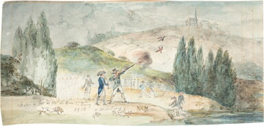 View full screen - View 1 of Lot 840. The Duc de Berry shooting ducks at Montigny, 1818 | Le duc de Berry tirant les canards à Montigny, 1818.