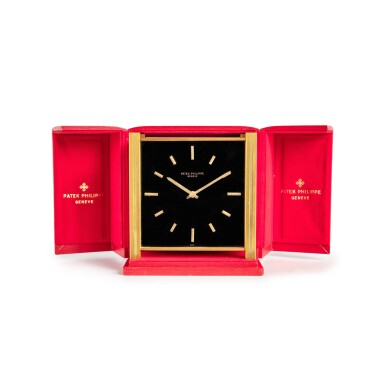 View full screen - View 1 of Lot 86. Reference 928 Pendule Carrée A gilt brass solar table clock, Made in 1971.