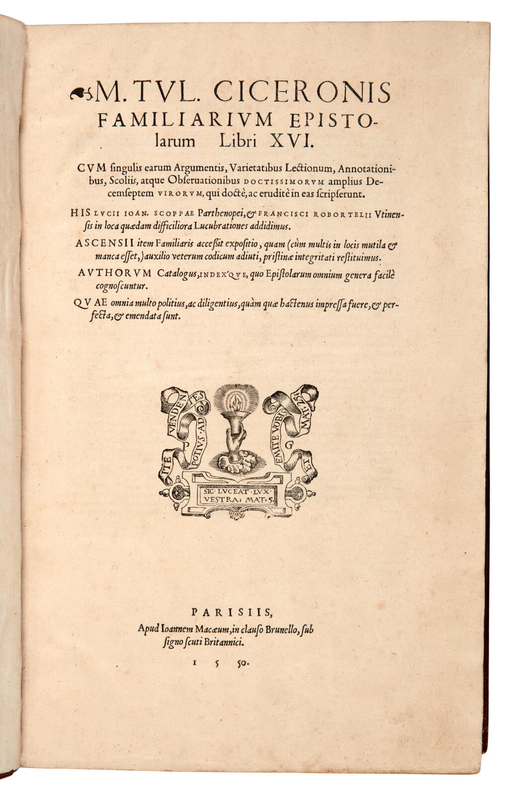 View full screen - View 1 of Lot 81. Cicero, Familiarium epistolarum libri XVI, Paris, 1550, contemporary French panelled calf for Marcus Fugger.