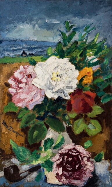 View full screen - View 1 of Lot 297. Composition florale avec une pipe.
